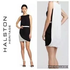 Halston Heritage silk mini shift dress draped Size 6 in Midnight/Black